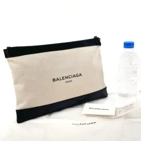 BALENCIAGA Clutch bag 373834 Canvas, Leather beige Navy clip M unisex