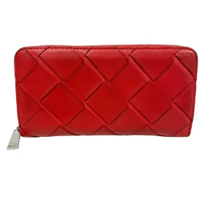 BOTTEGAVENETA Long Wallet Purse leather Red Zip Around INTRECCIATO Women(Unisex) Used Authentic