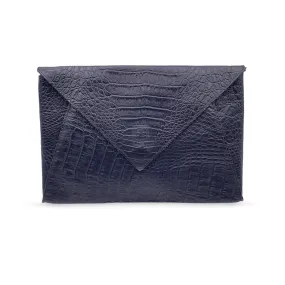 Fendi Vintage Black Embossed Portfolio Envelope Clutch Bag with Strap