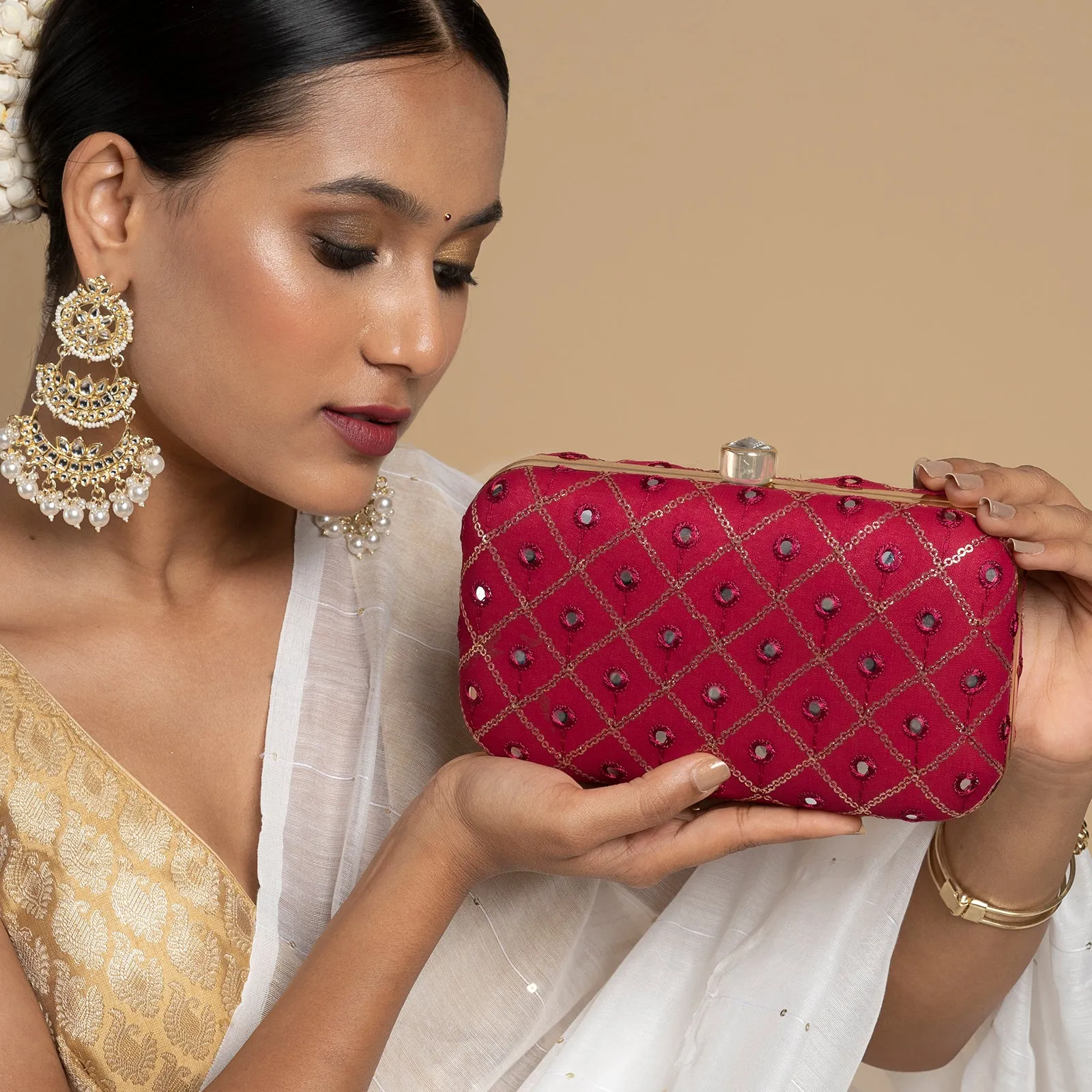 Festive Duet Pink Embroidered Clutch