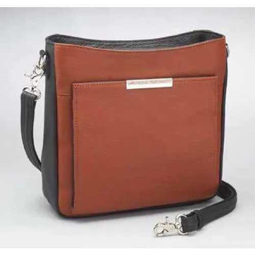 GTM Original Cinnamon & Black Leather Conceal Carry Crossbody Purse with Built in Wallet