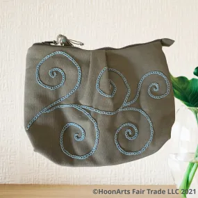 Hand Embroidered Blue Swirl Clutch