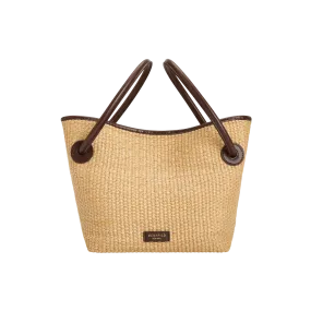 Leather-trimmed Raffia Bucket Bag(Final Sale)