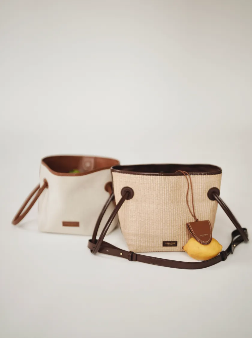 Leather-trimmed Raffia Bucket Bag(Final Sale)