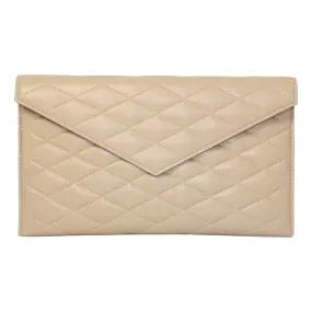 Saint Laurent Sade Logo Beige Leather Quilted Pouch Clutch Bag