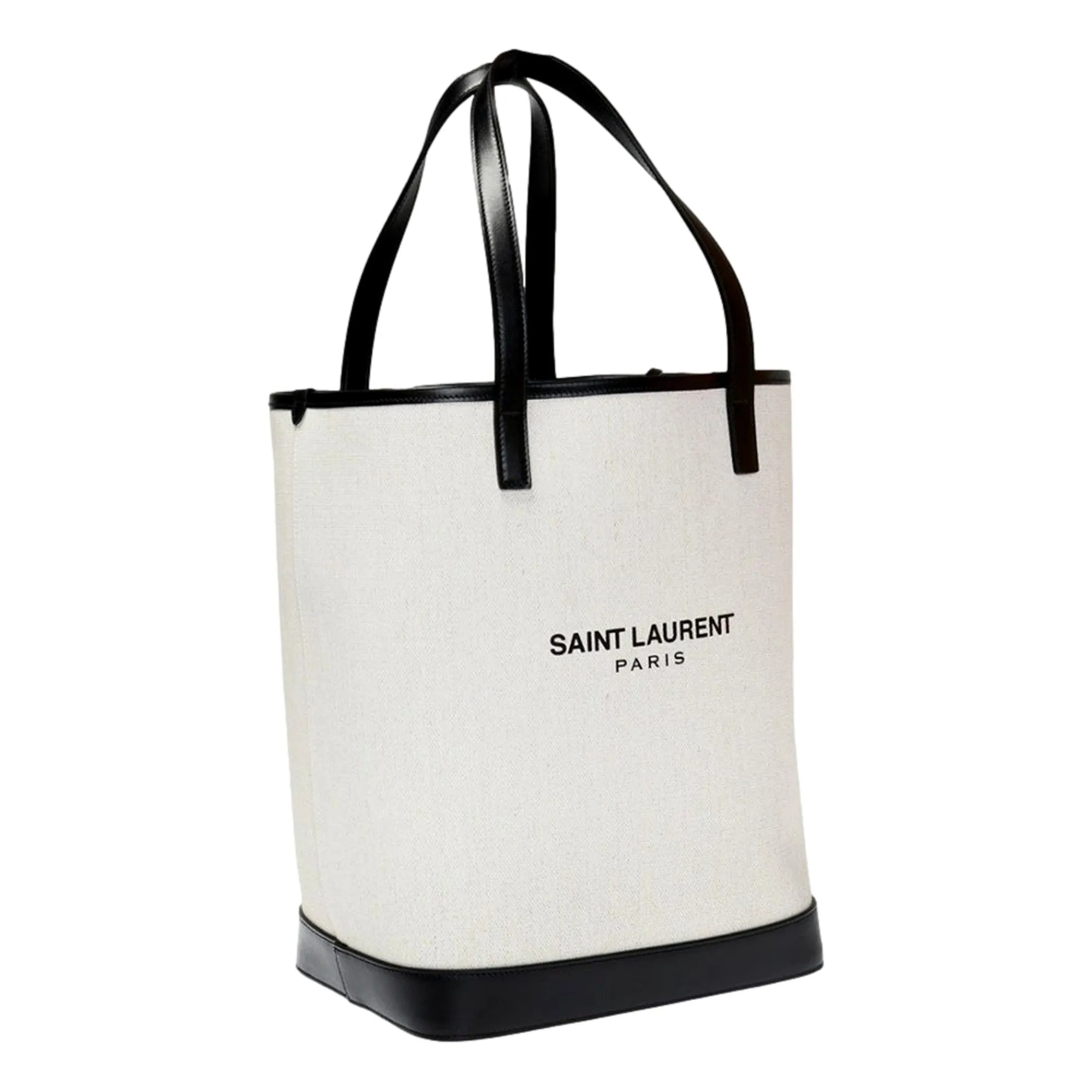 Saint Laurent Teddy White Coated Linen Drawstring Bucket Bag