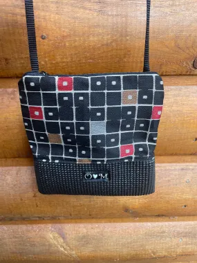 Stella Black Cross Body Purse-Squares Print Fabric