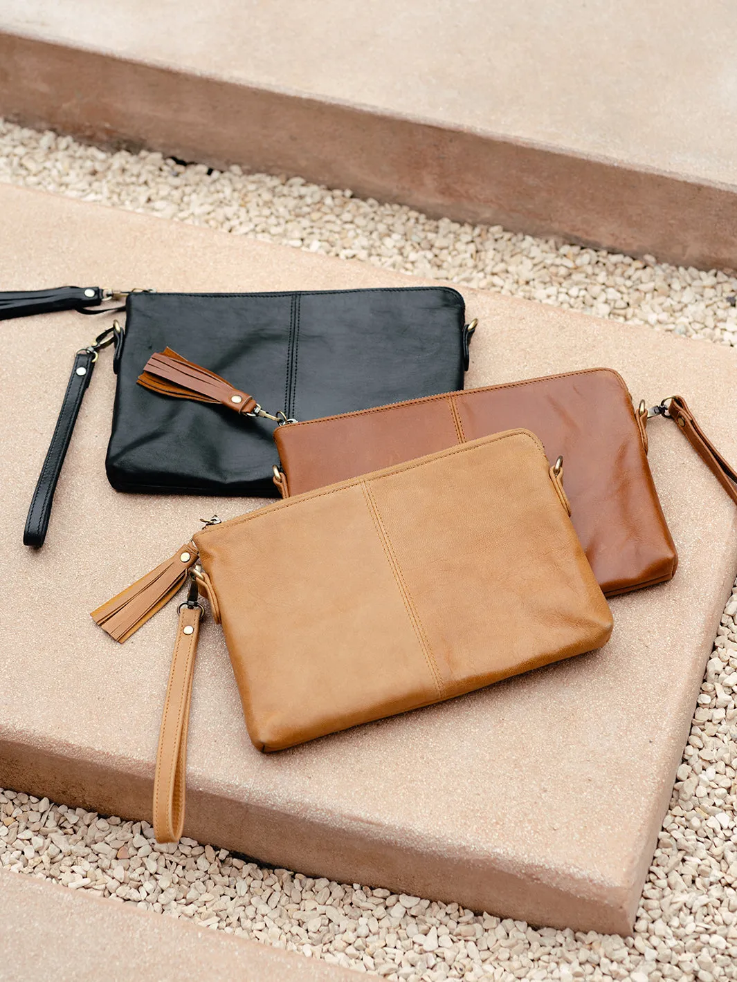 Twilight Leather Clutch Camel